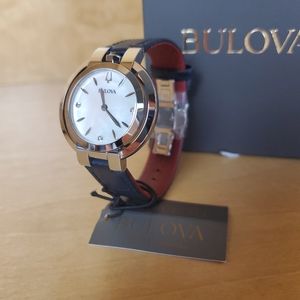 Bulova Rubaiyat Diamond Dial Silver Tone Leather